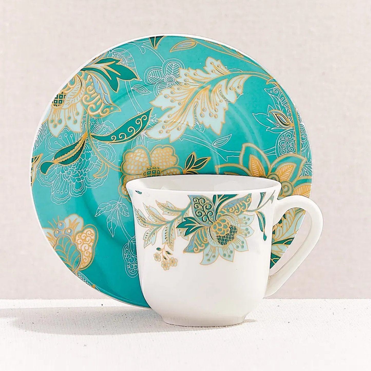 Golden Flora Porcelain Coffee Cup – Turquoise